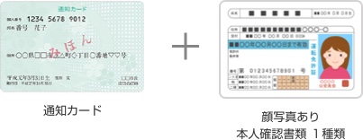 通知カード＋顔写真あり本人確認書類１種類