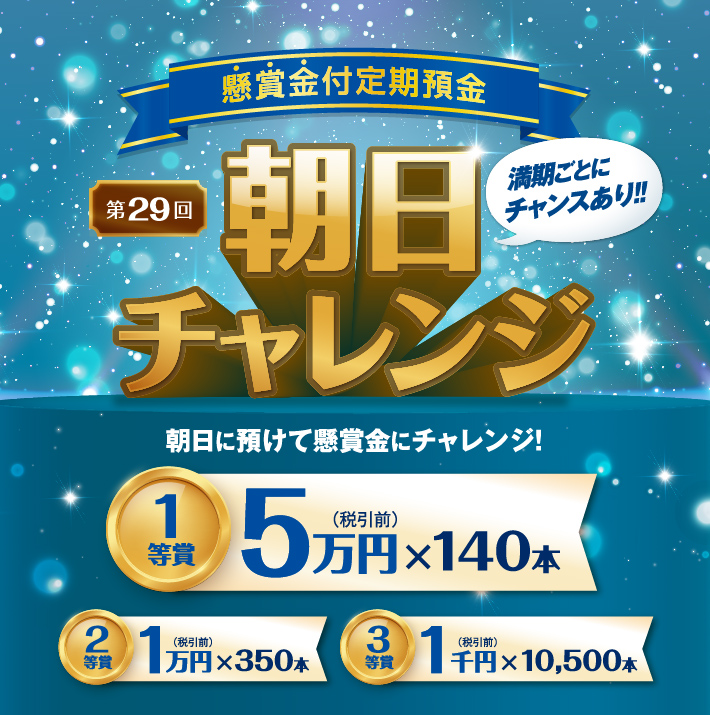 懸賞金付定期預金「第29回朝日チャレンジ」